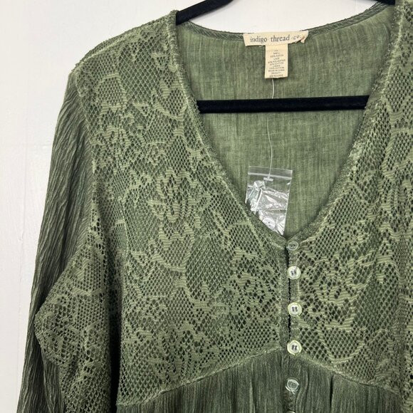 NWOT Indigo Thread Co Lace Bust Bell Sleeve Crepe Knit Top Olive Green 2X cg - Picture 4 of 5